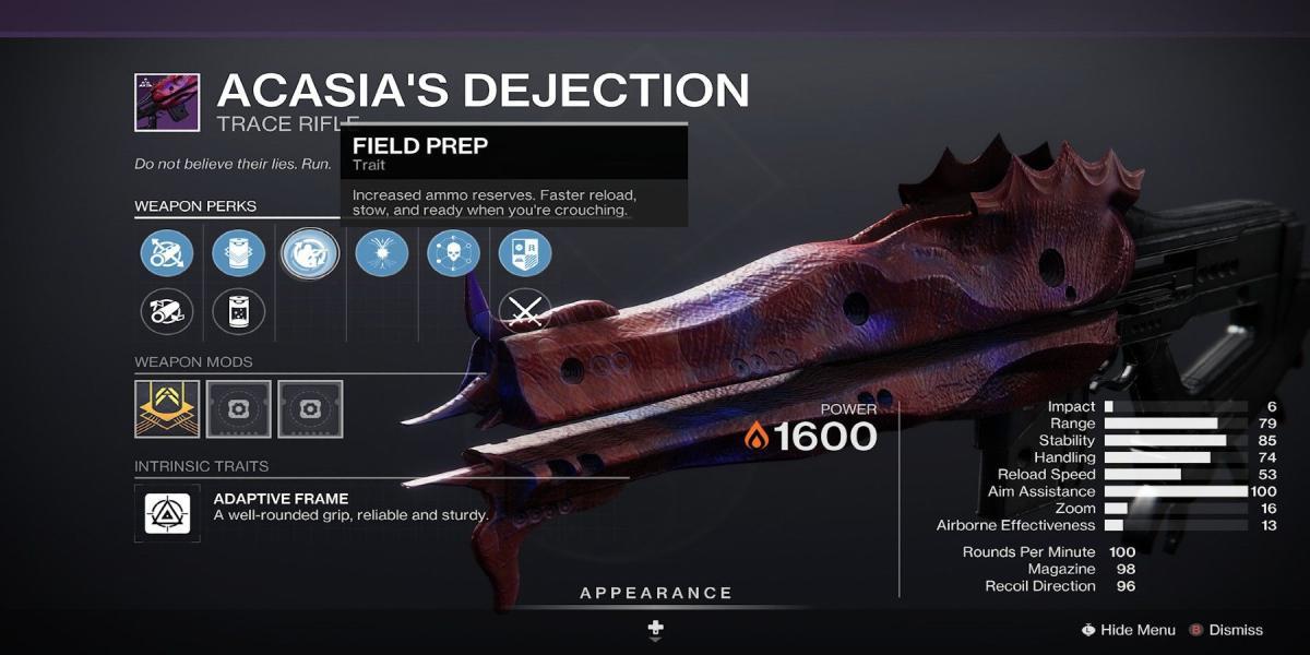 Destiny 2-Acasia's Dejection Perk Tela de seleção
