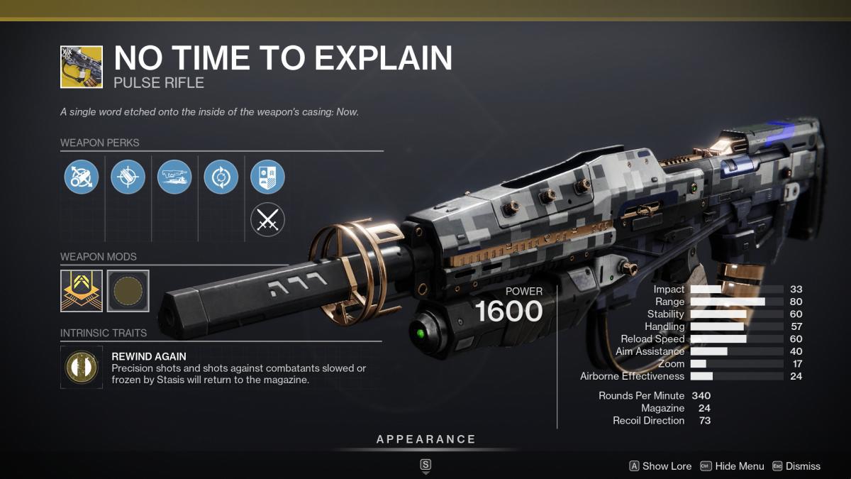 Destiny 2 sem tempo para explicar o rifle de pulso exótico