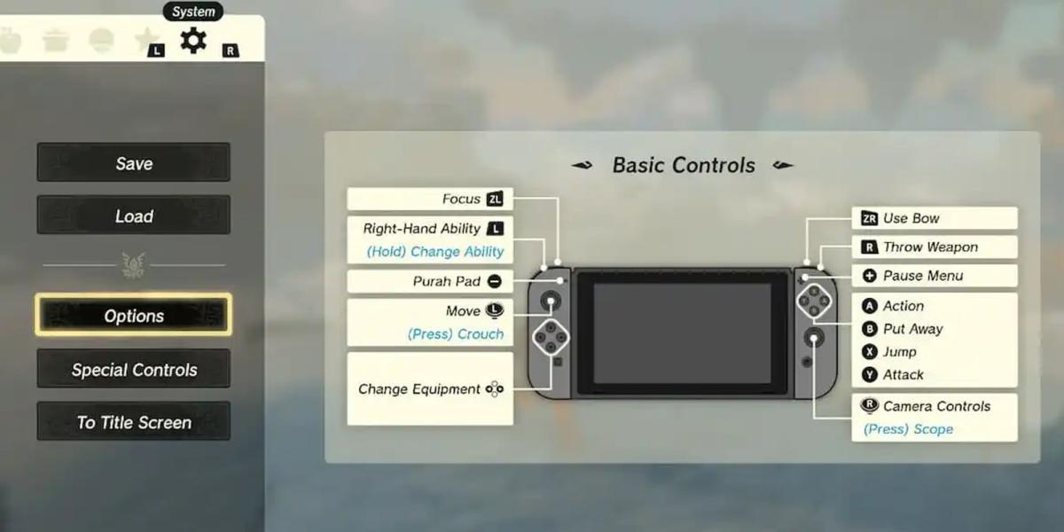 Legend of Zelda Tears of the Kingdom - Controles básicos para interface do usuário do jogo Joy Cons