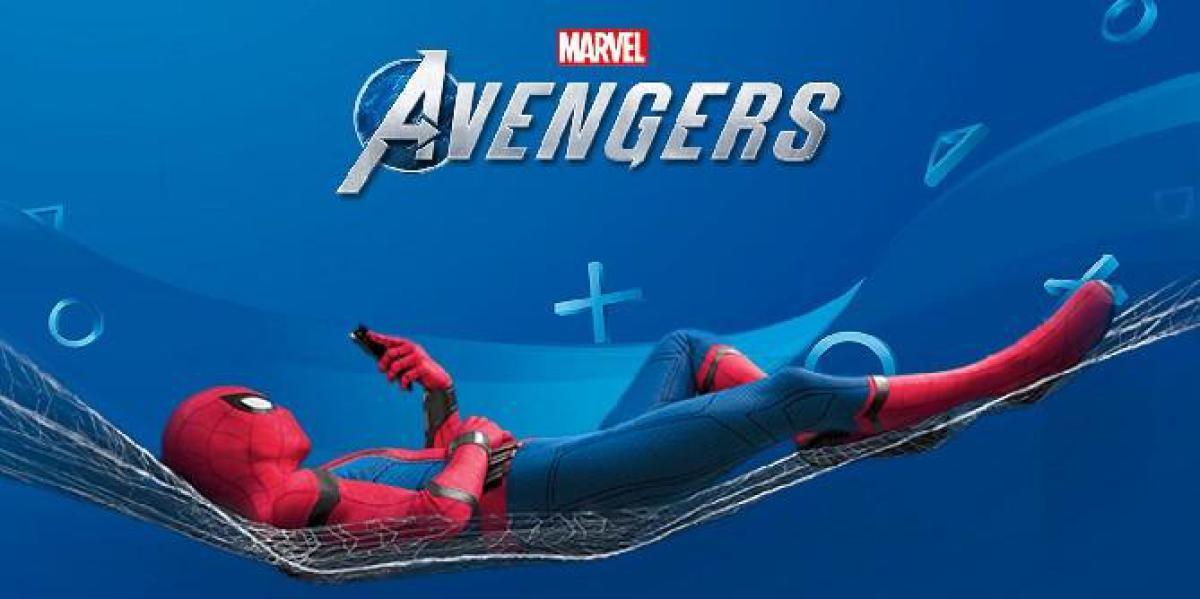 Arte da caixa de Marvel s Avengers PS4 tem adesivo do Homem-Aranha
