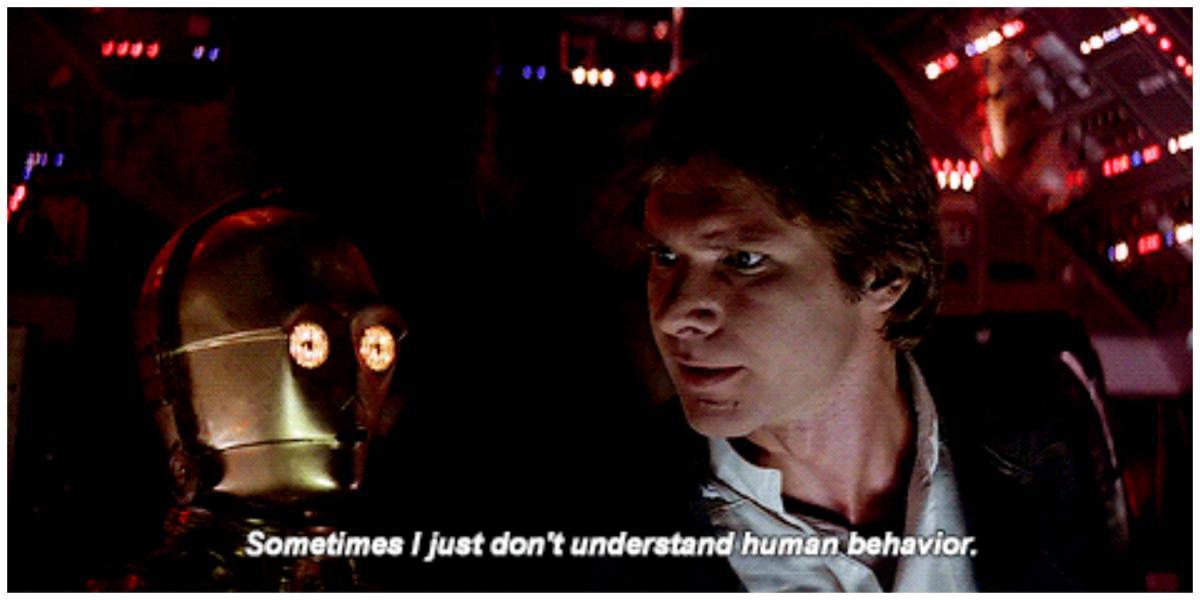 C-3PO e Han Solo na trilogia original de Star Wars