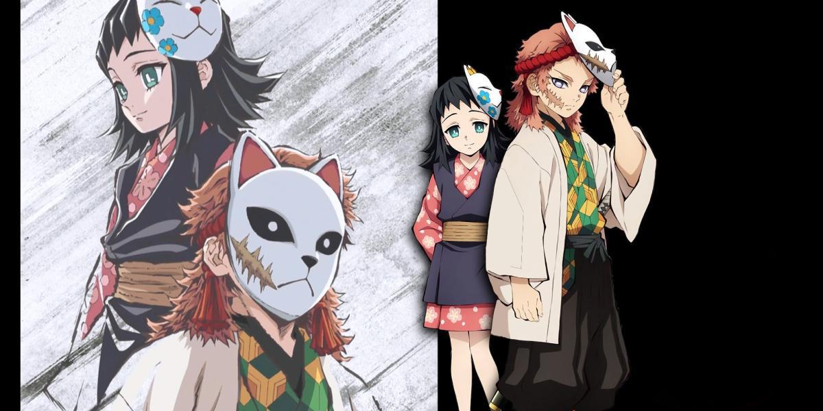 Demon Slayer - Sabito e Makomo Eye Catcher em anime com PNGs de personagens no topo