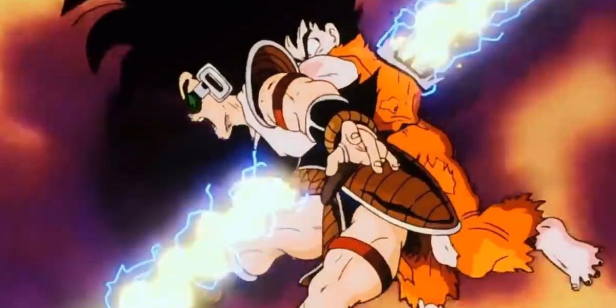 Goku e Raditz sendo atingidos pelo Special Beam Cannon