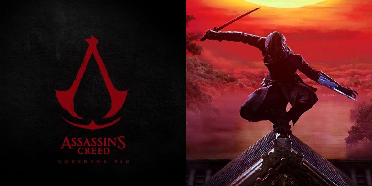 Logo Assassins Creed Red com shinobi no telhado