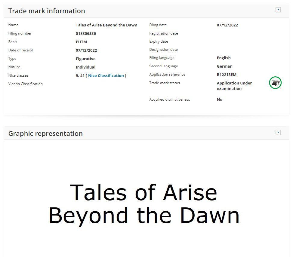 Bandai Namco registra nova marca registrada relacionada a Tales of Arise