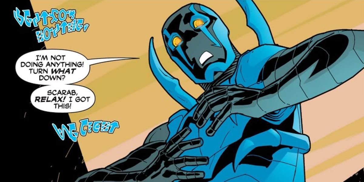 Jaime Reyes falando com o Escaravelho em Blue Beetle #15