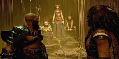 Bug em God of War Ragnarok prende Kratos no julgamento das Nornas.