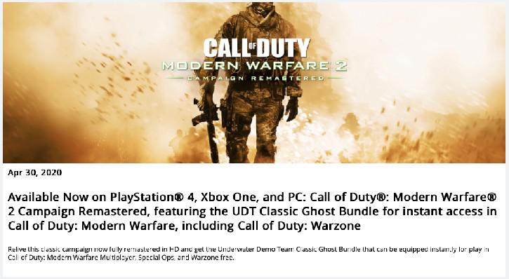 Call of Duty: Modern Warfare 2 Campaign Remastered já está disponível para PC e Xbox One