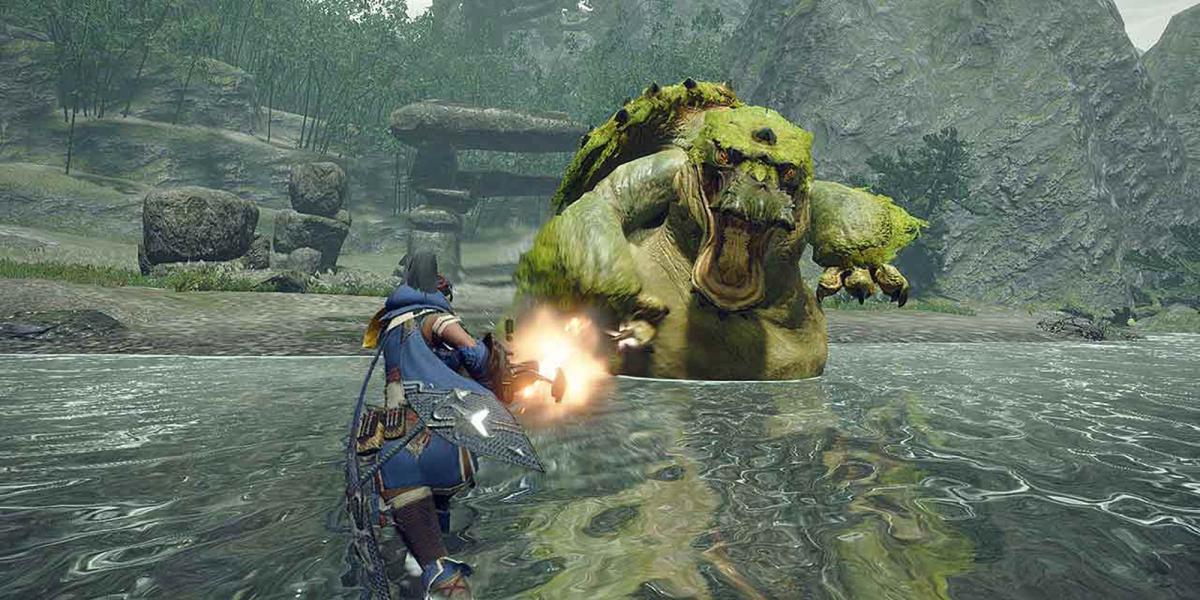 Monster Hunter Rise - Imagem do kit de imprensa mostrando Hunter lutando contra Tetradon