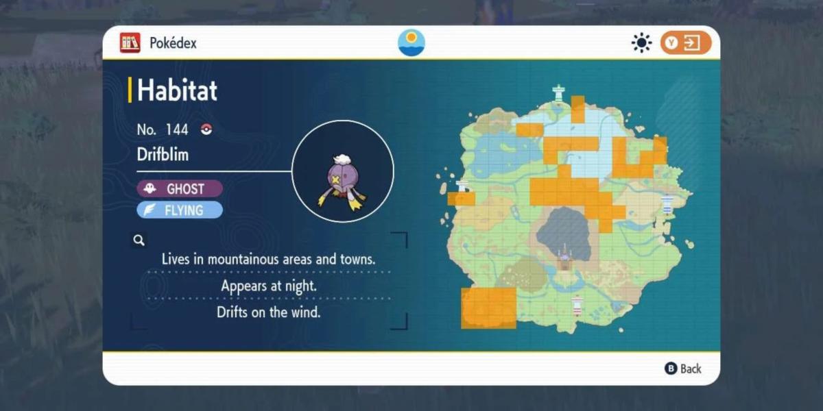 localização violeta escarlate Pokemon drifblim