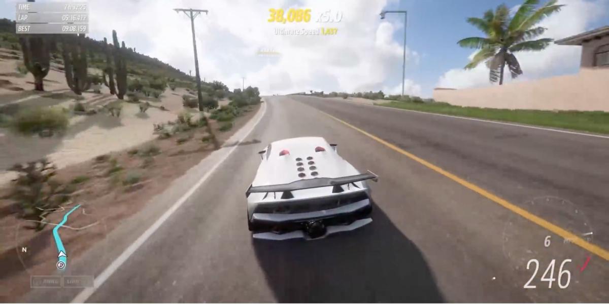 Forza Horizon 5 - Lamborghini Sesto Elemento - Jogador virando em alta velocidade