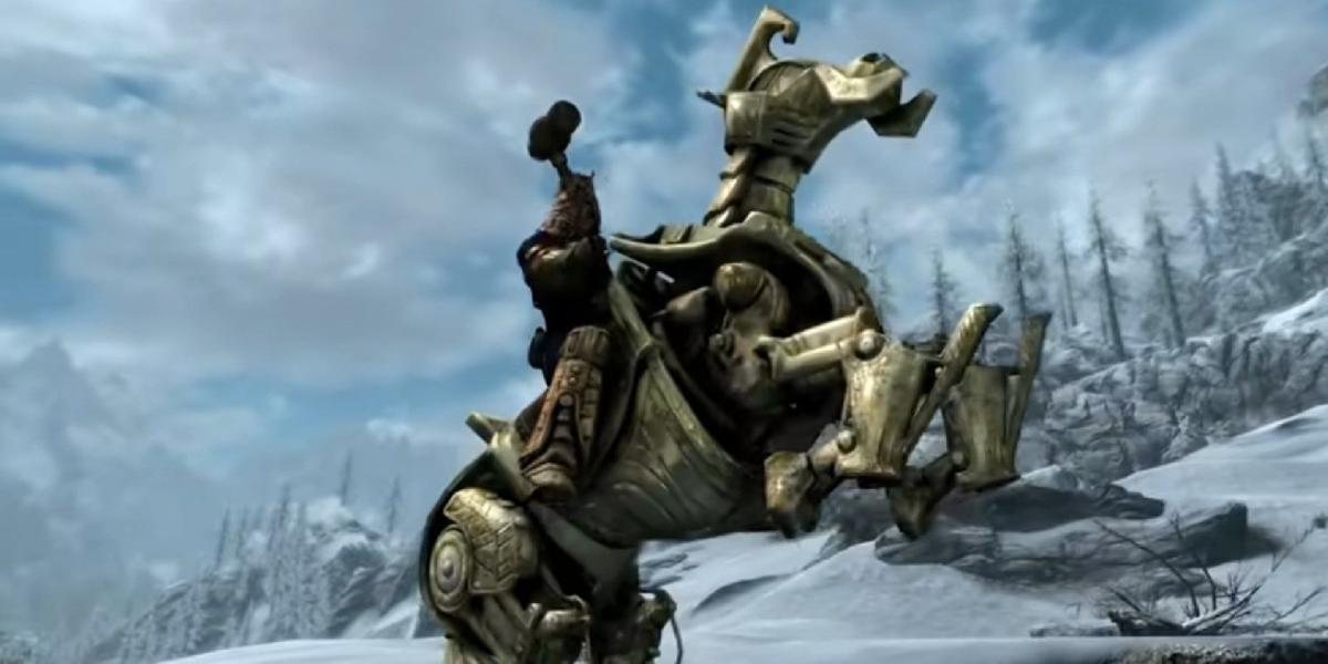 Clipe de Skyrim mostra NPC andando nas costas de um cavalo