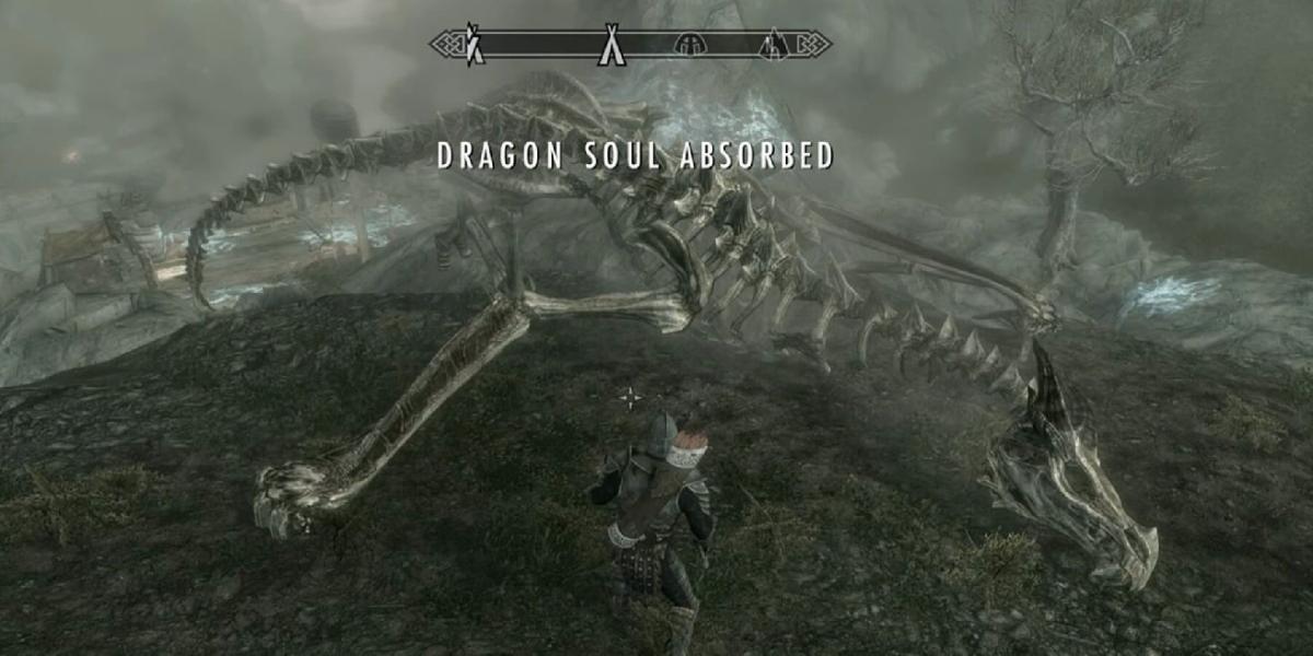 Clipe estranho de Skyrim mostra jogador absorvendo a alma do dragão antes de matá-lo