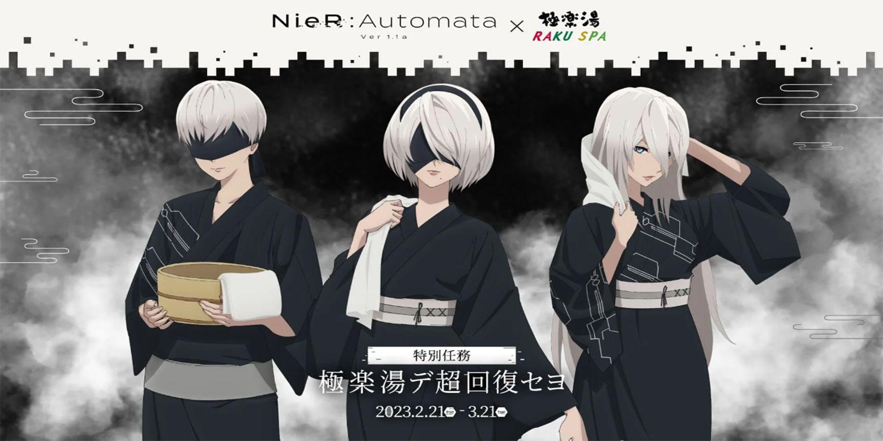 Colaborações NieR Automata com Animate Cafe e Raku Spa são oficialmente anunciadas