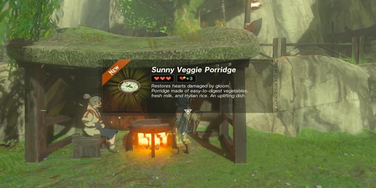 Cozinhar mingau de legumes ensolarado em The Legend of Zelda Tears of the Kingdom