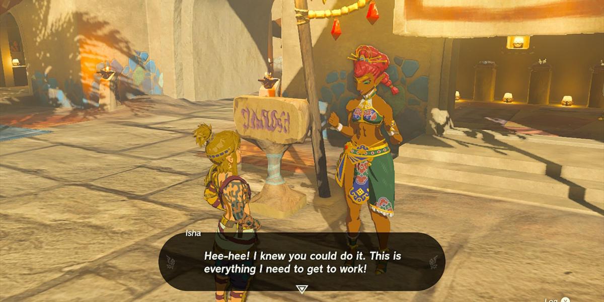 Zelda Tears of the Kingdom - Isha mencionando que ela tem todos os materiais