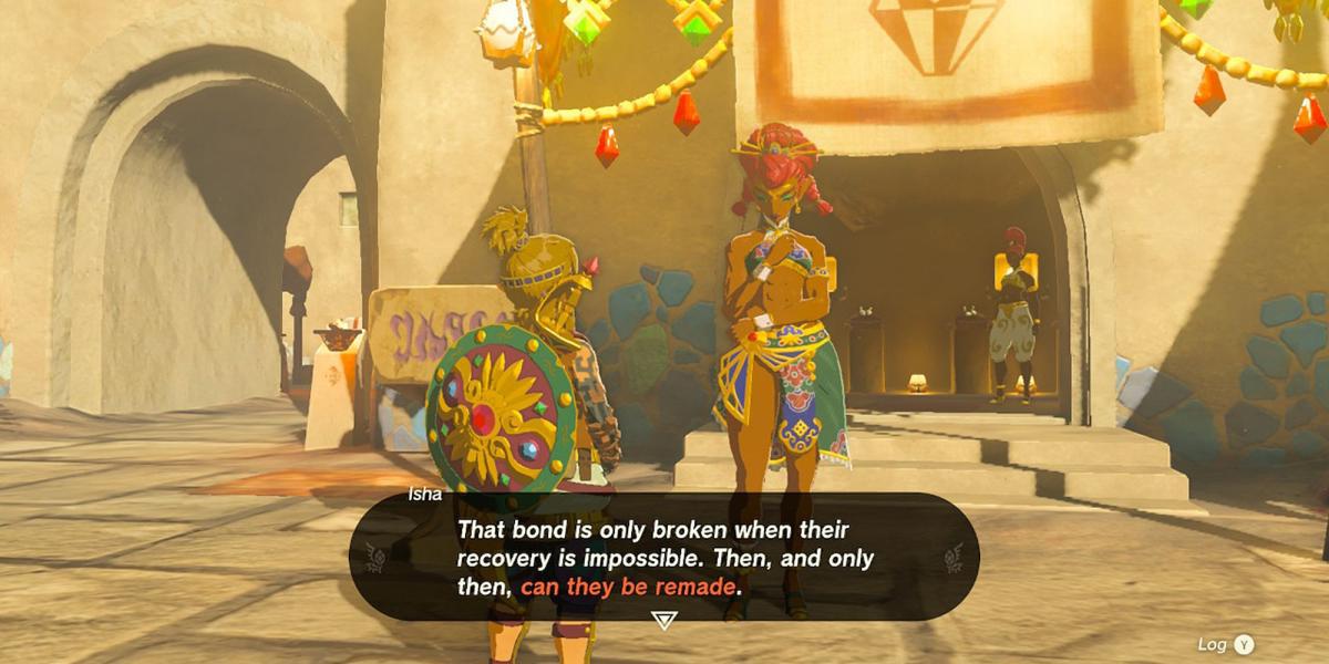 Zelda Tears of the Kingdom - Isha explicando como funciona o remake de Scimitar e Daybreaker