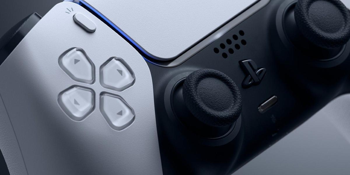 Close do controlador Sony DualSense PS5 branco