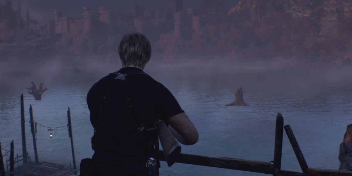 Leon encara o lago no remake de Resident Evil 4