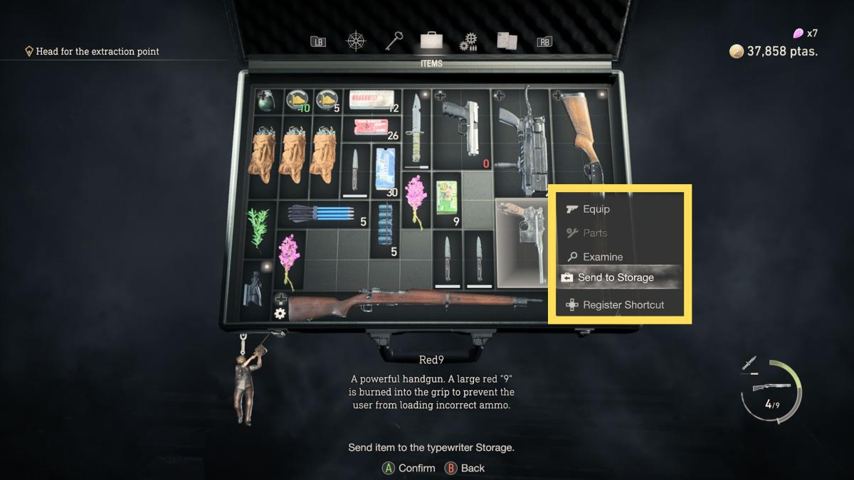 imagem mostrando como armazenar armas no resident evil 4 remake.
