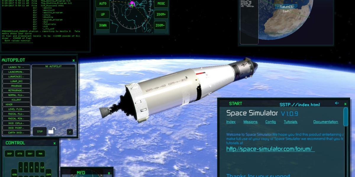 foguete no simulador de nave espacial