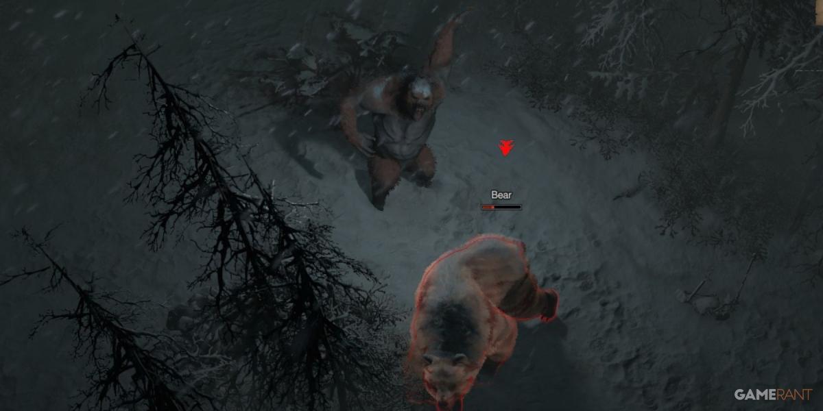 Diablo 4 Bear Druid atacando um urso