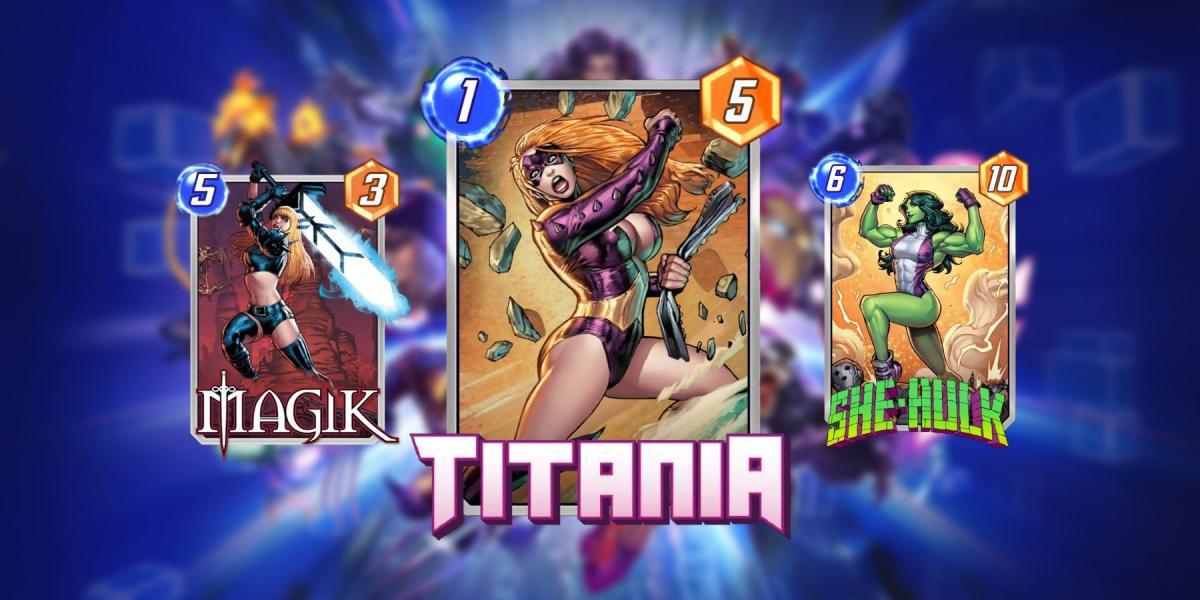 imagem mostrando as melhores cartas para decks de titania no marvel snap.