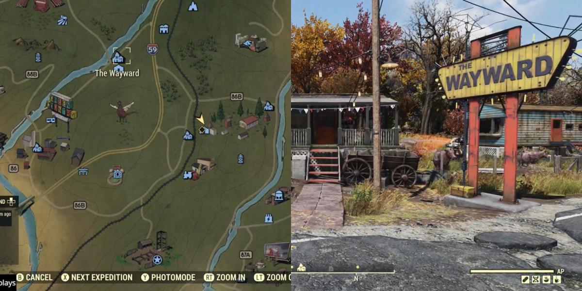 imagem mostrando a localização da fazenda de material de sucata rebelde em fallout 76.