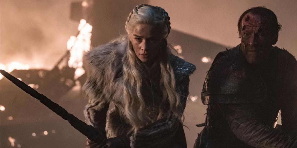 Daenerys e Jorah Mormont na Batalha de Winterfell em Game of Thrones.