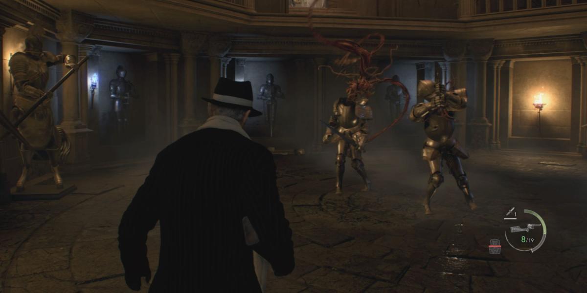 Leon enfrenta duas Armaduras no remake de Resident Evil 4
