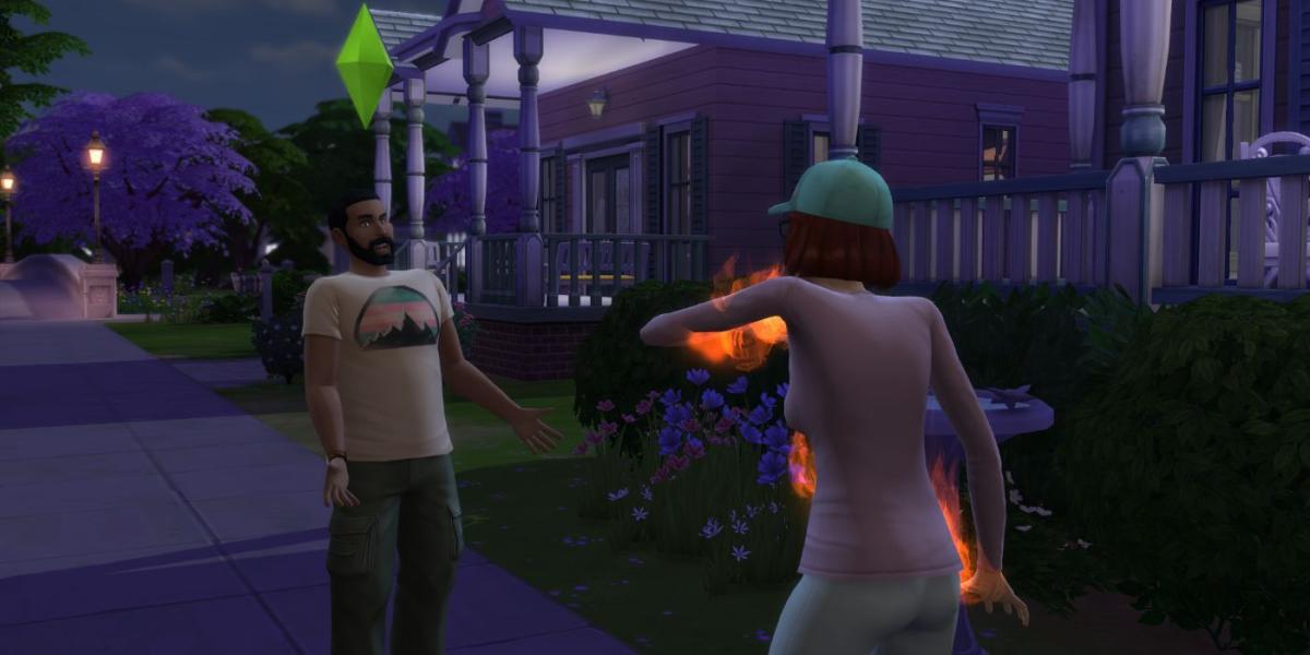 The Sims 4 colocando fogo em um sim