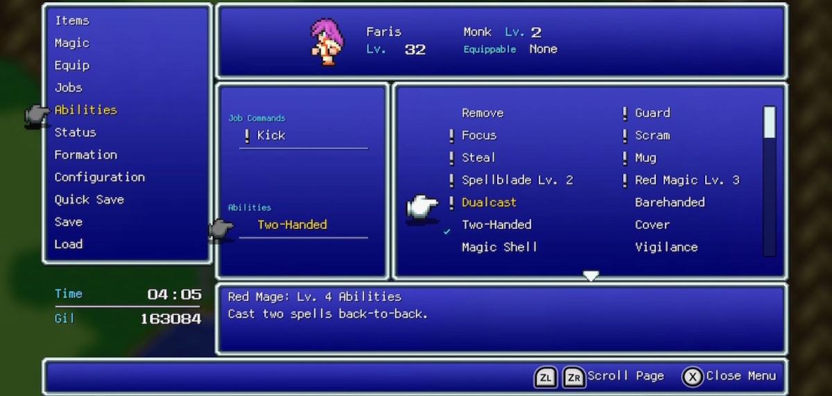 Habilidade Dualcast na cópia de Final Fantasy 5
