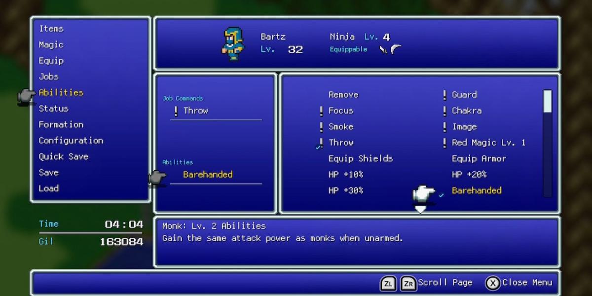 Habilidade de mão nua em Final Fantasy 5