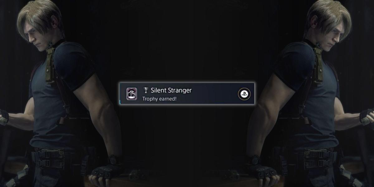 imagem mostrando o troféu do estranho silencioso no remake de resident evil 4.