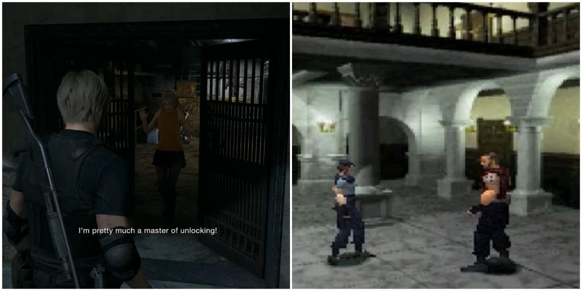 Ashley dizendo que ela é a mestre em desbloquear e uma captura de tela de Billy e Jill de Resident Evil.
