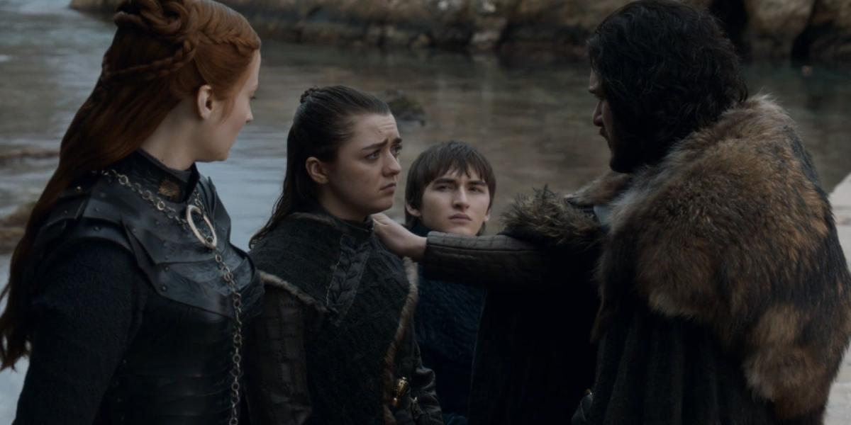 Sansa, Arya e Bran se despedem de Jon em Game of Thrones.