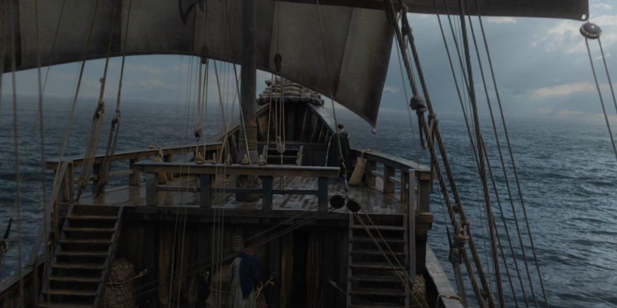 Arya Stark navegando no Sunset Sea em Game of Thrones.