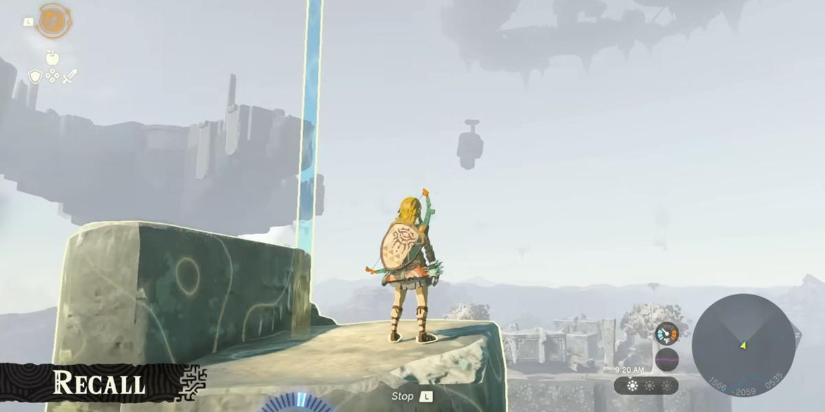 Link executando a habilidade Recall em Tears of the Kingdom