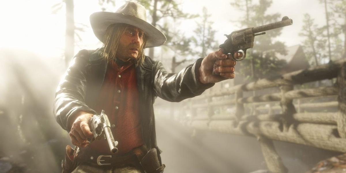 Red Dead Redemption 2 Micah Bell apontando uma arma