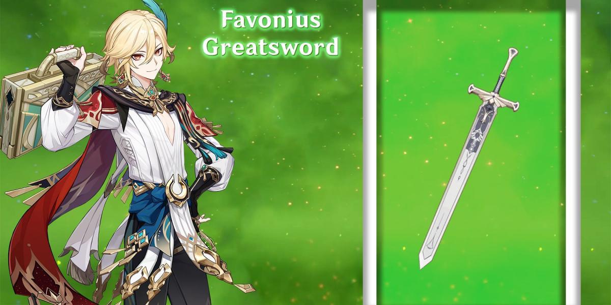 kaveh usando a espada larga de favonius no impacto genshin