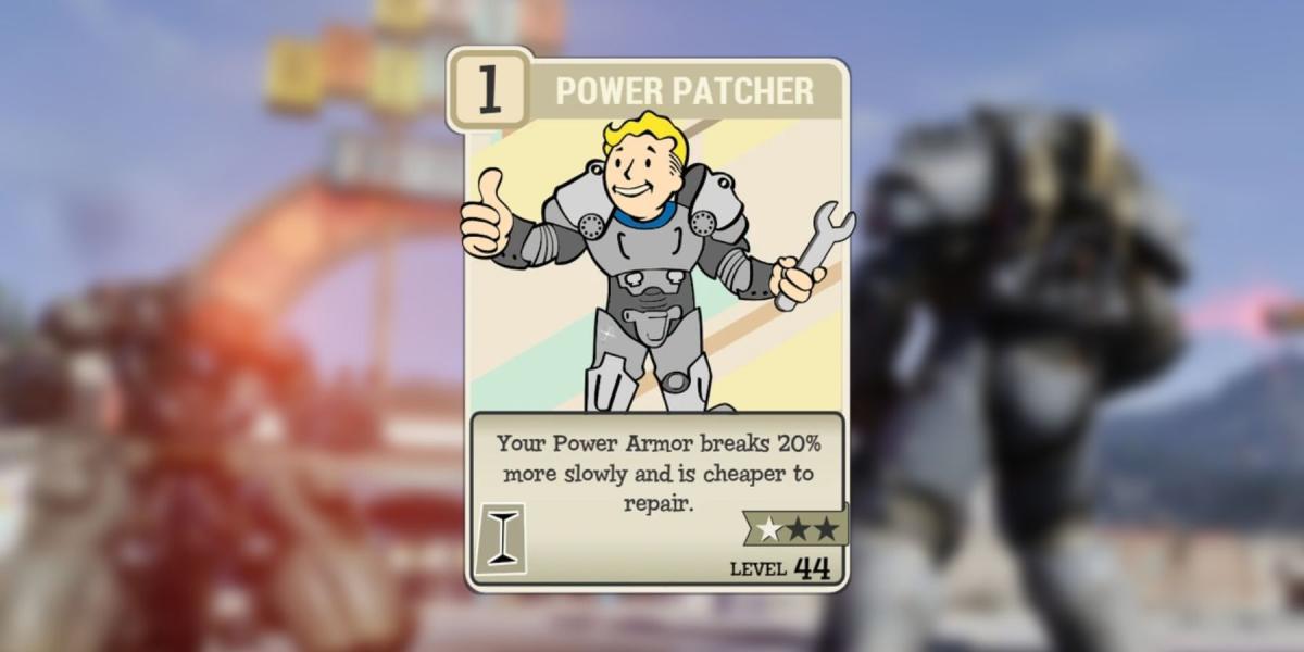 imagem mostrando o cartão de perk power patcher para power armor.