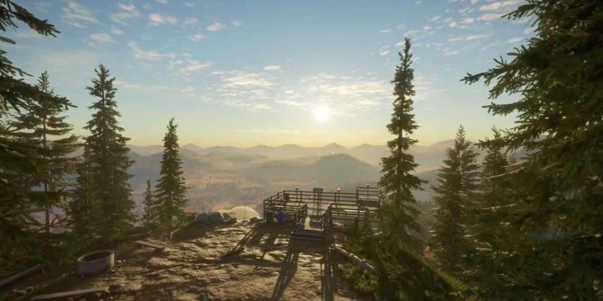 Jogador coleta xarope de bordo perto de um posto avançado nas montanhas da Nova Inglaterra