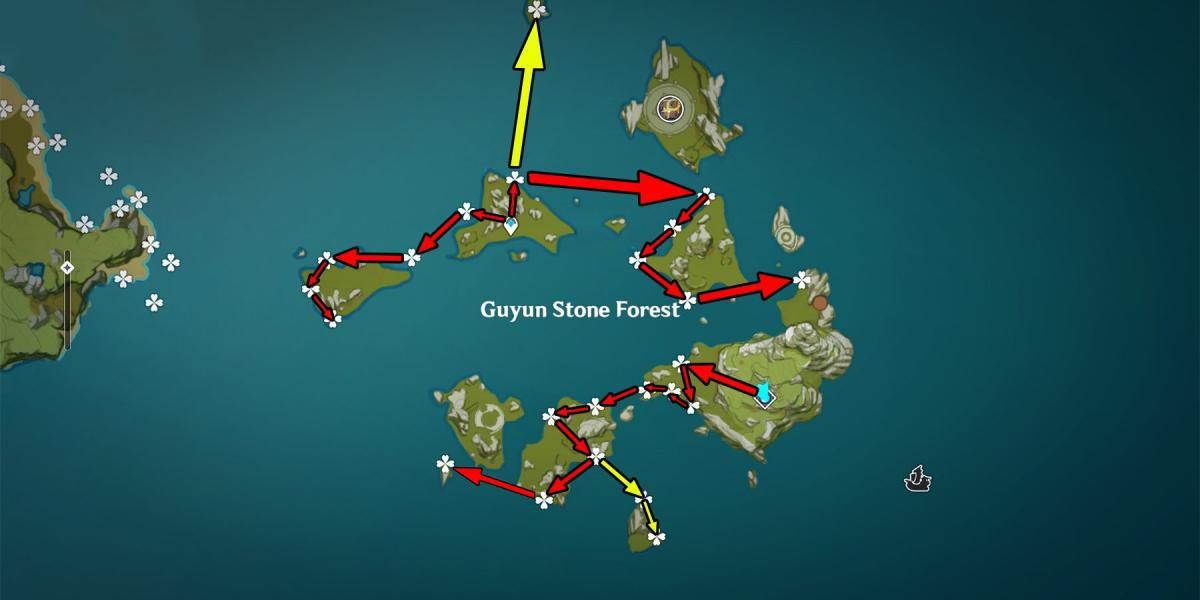 localizações de starconch de impacto de genshin na floresta de pedra de guyun
