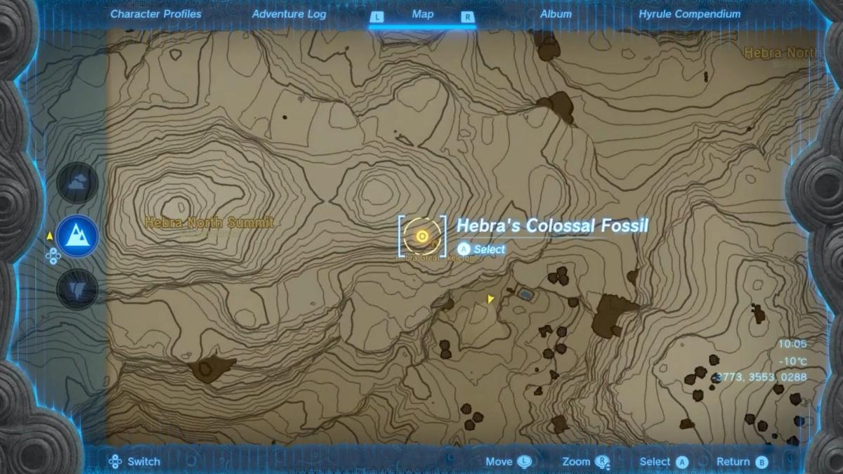 Zelda Tears of the Kingdom Localização do fóssil colossal de Hebra