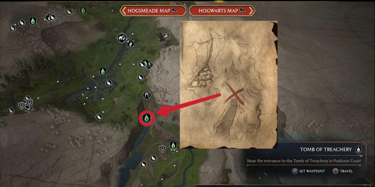 O Legado de Hogwarts amaldiçoou o túmulo da localização da traição do misterioso fragmento do mapa