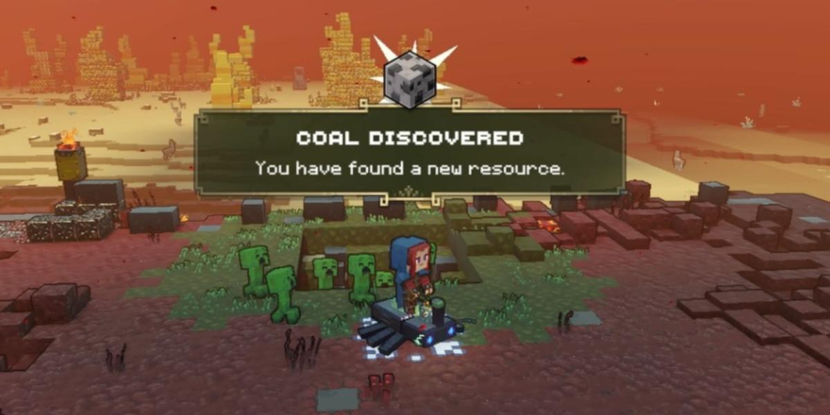 Descobrindo carvão em Minecraft Legends
