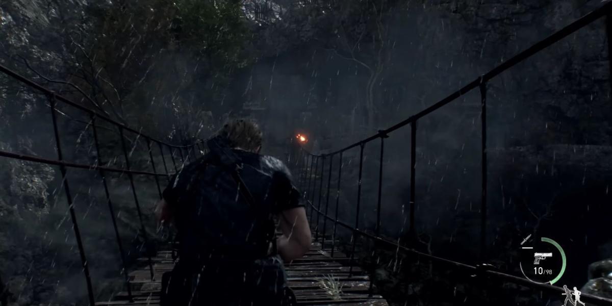 Atravessando a ponte no capítulo 5 de Resident Evil 4 Remake