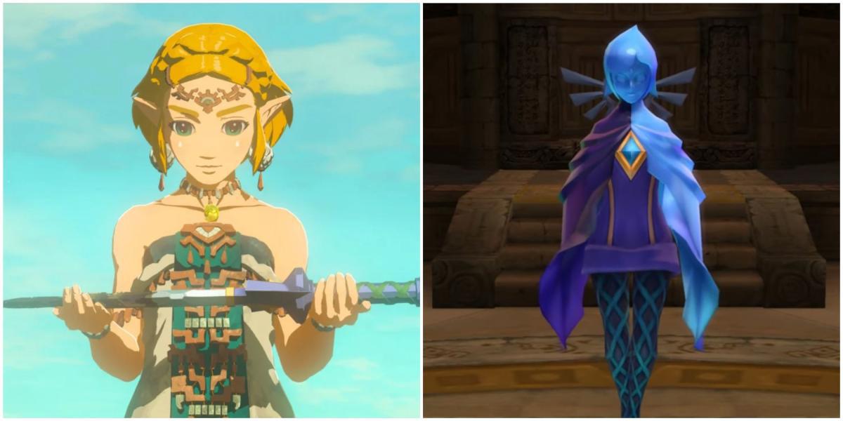 Zelda em The Legend of Zelda: Tears of the Kingdom e Fi em Skyward Sword