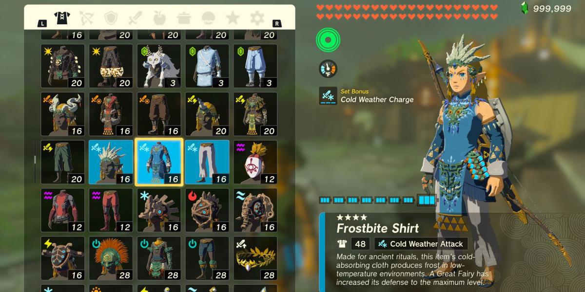 Conjunto de armadura Frostbite em The Legend of Zelda: Tears of the Kingdom