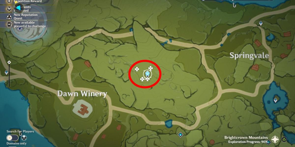 Genshin impact windwheel aster localização na vinícola Dawn